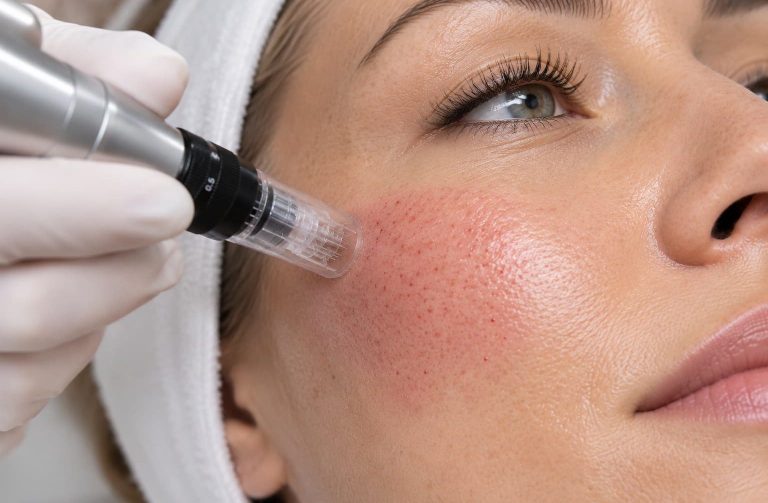 Microneedling mit Exosomen verbindet feine Mikrokanäle in der Haut mit einem Wirkstoff aus winzigen Vesikeln. 